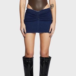 Edikted v cut low rise denim mini skirt